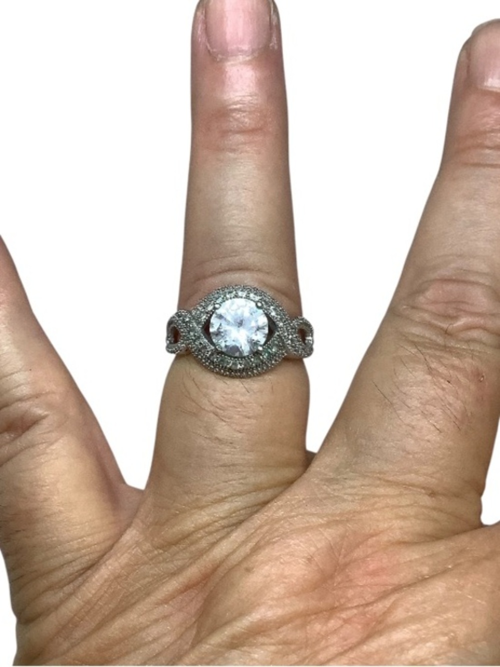 Silver Tone Cubic Zirconia Halo Ring Size 9